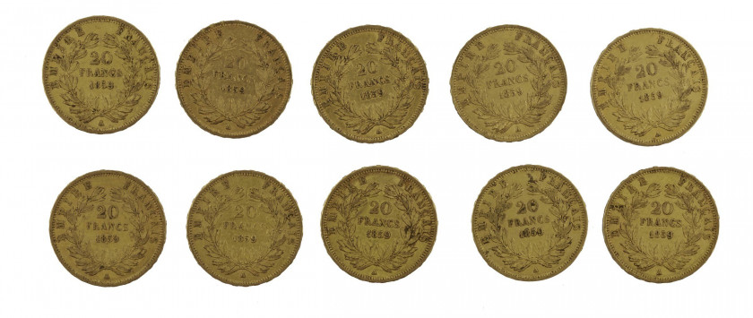 FRANCE 20 Francs. Napoléon III, Tête nue. 10 pièces or de 1859. Poids : 63.84 g.