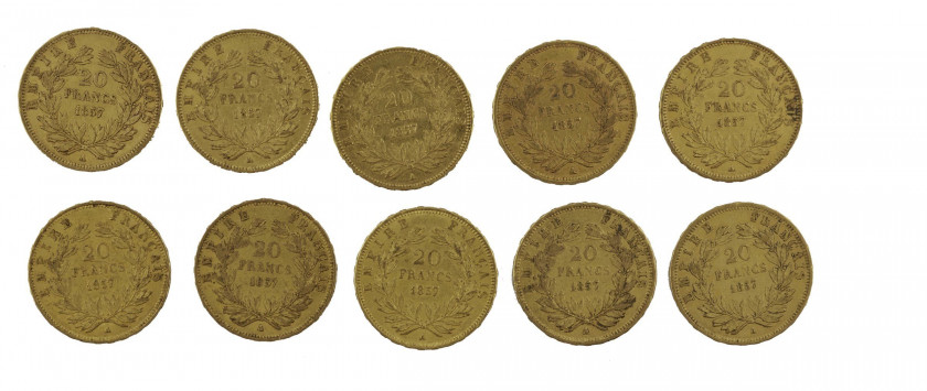 FRANCE 20 Francs. Napoléon III, Tête nue. 10 pièces or de 1857. Poids : 63.97 g.