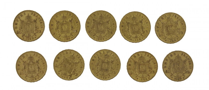 FRANCE 20 Francs. Napoléon III, Tête laurée. 10 pièces or de 1868. Poids : 64 g.