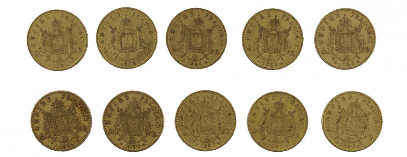 FRANCE 20 Francs. Napoléon III, Tête laurée. 10 pièces or de 1864. Poids : 64.03 g.