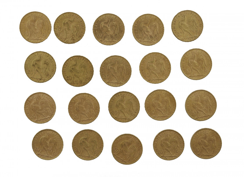FRANCE 20 Francs. Coq. 20 pièces or de 1907. Poids : 128.33 g.