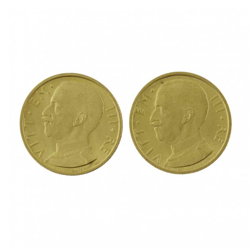 50 lire (2). 1931. (Fr. 34). Or. Ens. 2 p. Superbe.