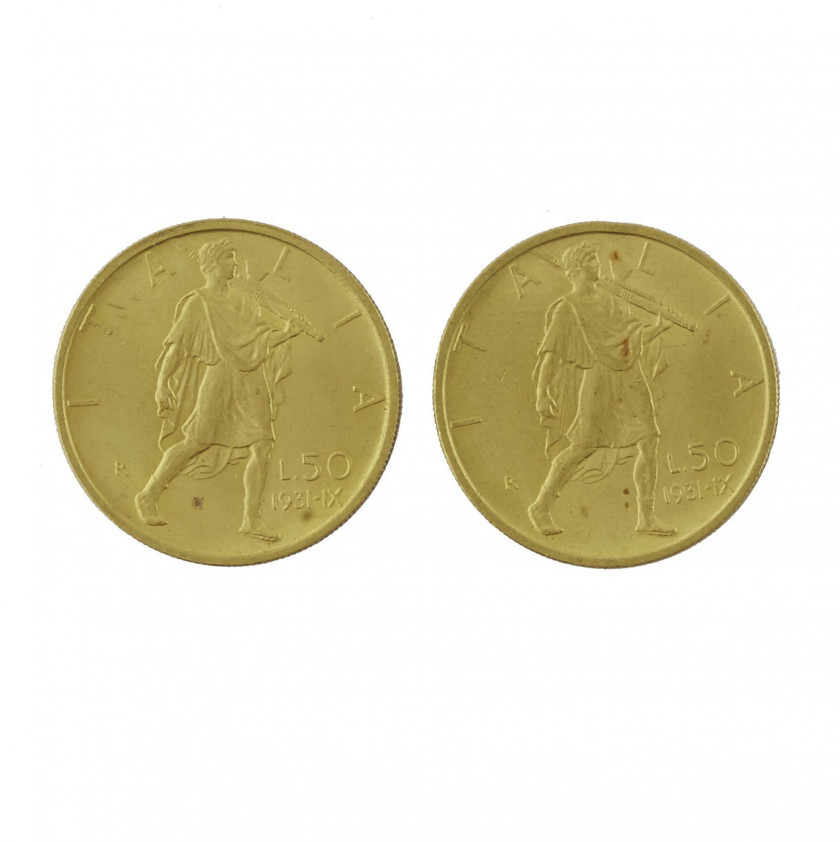 50 lire (2). 1931. (Fr. 34). Or. Ens. 2 p. Superbe.