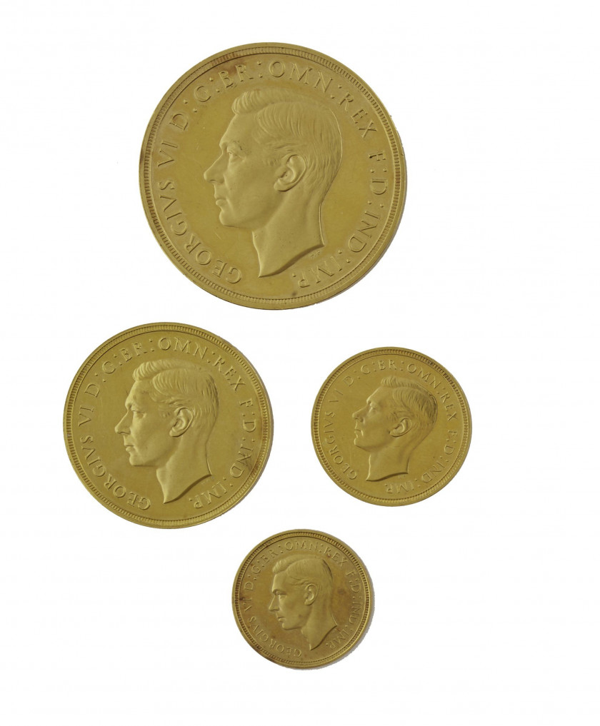 Grande-Bretagne. Specimen set 1937. 5 pounds, 2 pounds, souverain, ½ souverain. (Fr. 409-412). Or. Ens. 4 p. Superbe et Flan Bruni.