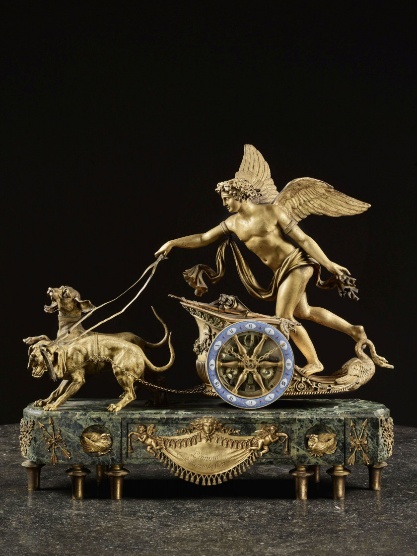 PENDULE AU CHAR D'ÉPOQUE EMPIRE Attribuée à André-Antoine Ravrio (1759-1814)