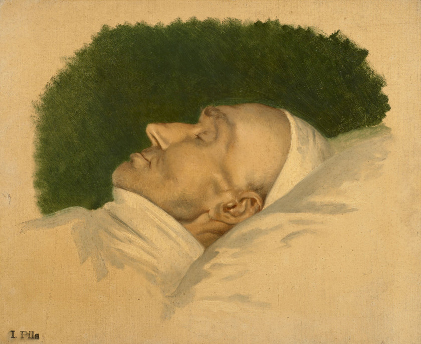 Isidore PILS Paris, 1813 - Douarnenez, 1875 Portrait du maréchal Oudinot sur son lit de mort Huile sur toile (Toile d'origine)