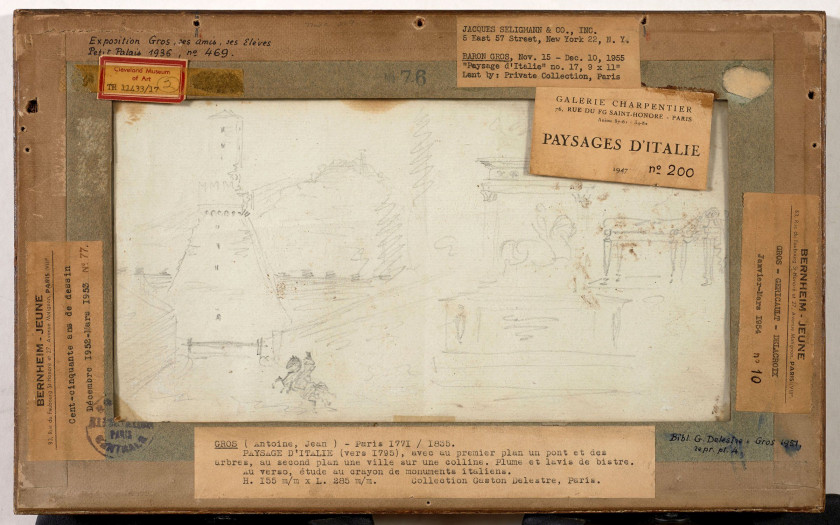 Antoine-Jean Gros, baron Gros Paris, 1771 - Meudon, 1835 Recto : Paysage d'Italie ; Verso : Personnage et monuments dans un paysage...