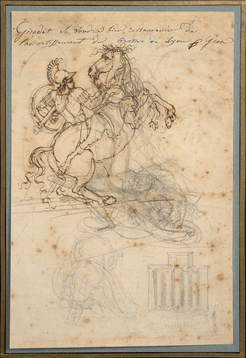 Antoine-Jean Gros, baron Gros Paris, 1771 - Meudon, 1835 Alexandre et Bucéphale et divers croquis Plume et encre brune, sur trait de...