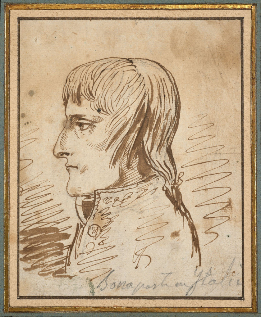 Antoine-Jean Gros, baron Gros Paris, 1771 - Meudon, 1835 Buste de Bonaparte en Italie, profil vers la gauche Plume et encre brune su...