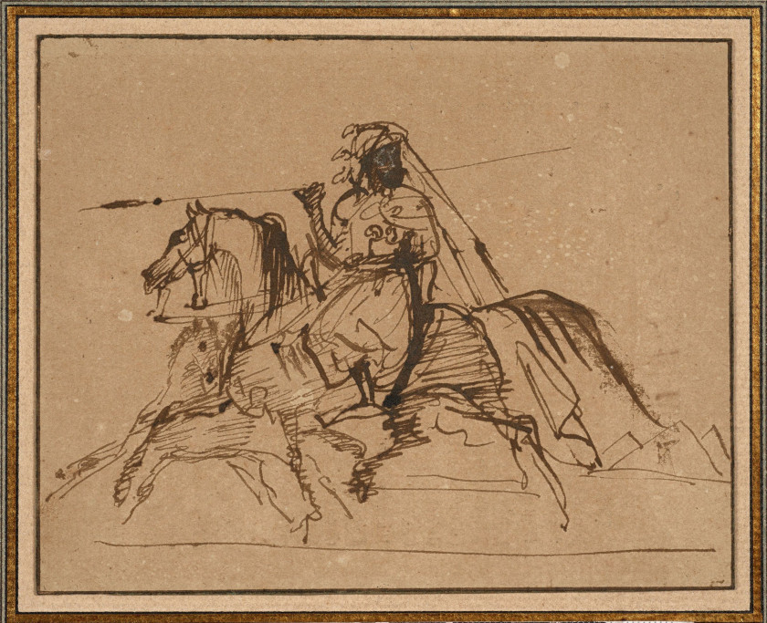 Antoine-Jean Gros, baron Gros Paris, 1771 - Meudon, 1835 Seigneur turc à cheval Plume et encre brune et touches de gouache blanche,...