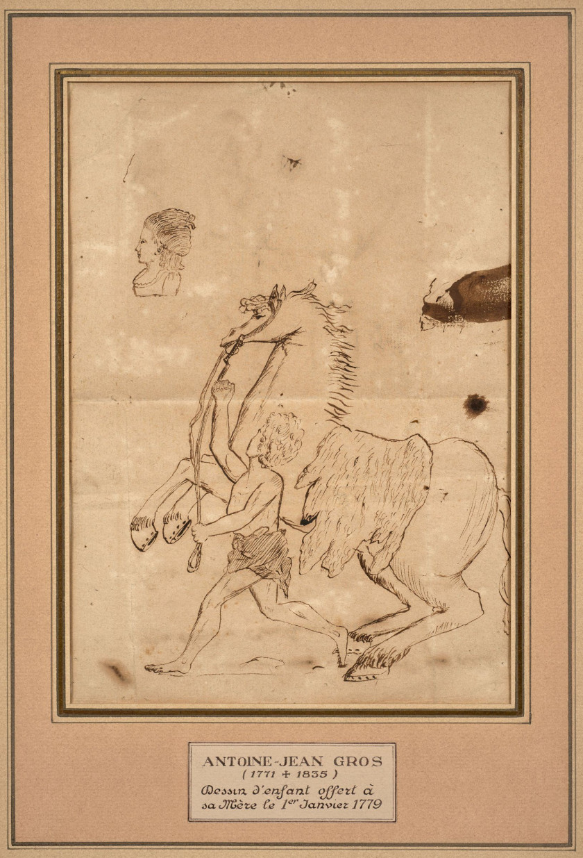 Antoine-Jean Gros, baron Gros (enfant) Paris, 1771 - Meudon, 1835 Recto : Cheval et son palefrenier ; Verso : Figure d'enfant vêtu à...