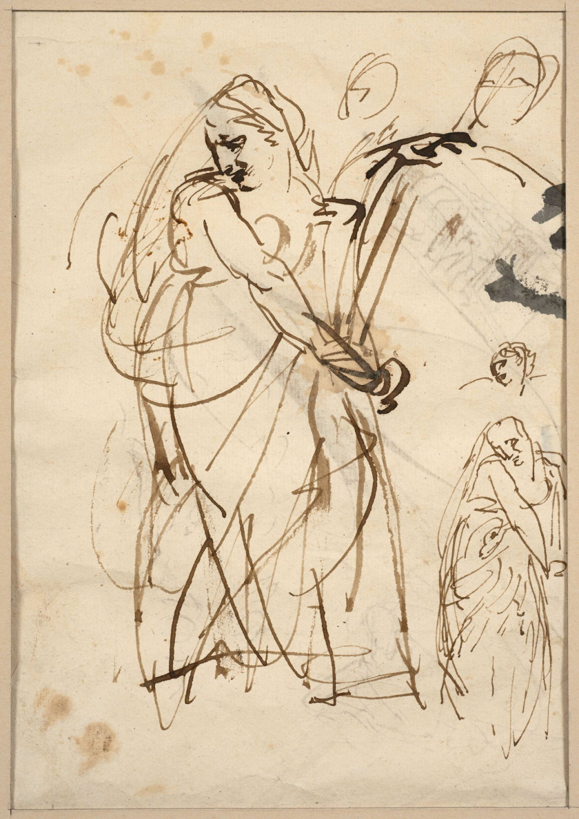 Antoine-Jean Gros, baron Gros Paris, 1771 - Meudon, 1835 Recto : Etude de femme tordue par la douleur ; Verso : étude de figures et...