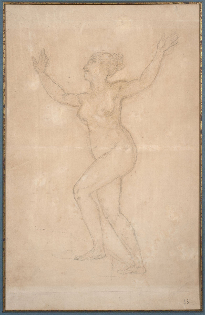 Antoine-Jean Gros, baron Gros Paris, 1771 - Meudon, 1835 Femme nue, les bras levés, étude pour la Vérité Crayon noir