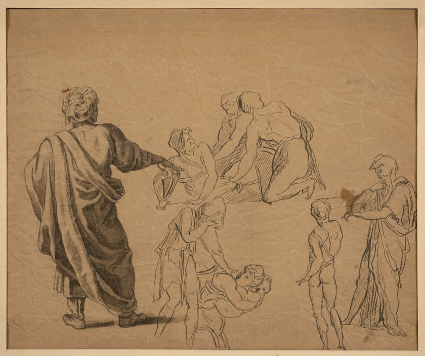 Jean-Baptiste Delestre Lyon, 1800 - Paris, 1871 Ugolin et ses fils dans la prison ; Etudes de figures, d'après les maîtres et deux E...