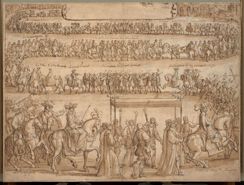 François Chauveau Paris, 1613 - 1676 L'Entrée de la reine Christine de Suède à Paris en 1656 ou Le cortège de la reine Christine de...