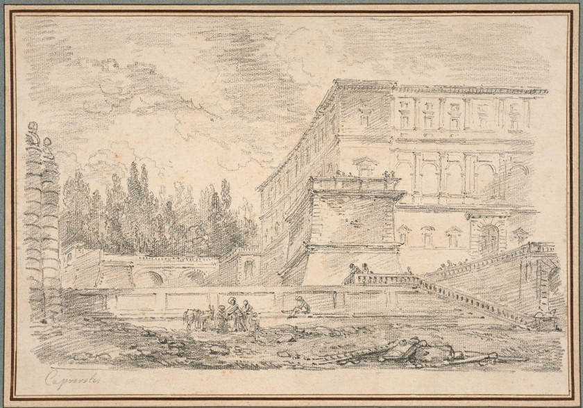 Jean-Honoré Fragonard Grasse, 1732 - Paris, 1806 Vue de Caprarola Pierre noire