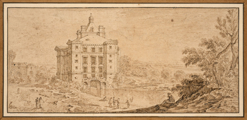 Israël Sylvestre Nancy, 1621 - Paris, 1691 Vue du château de Maulnes-en-Tonnerrois Plume et encre brune sur trait de crayon noir