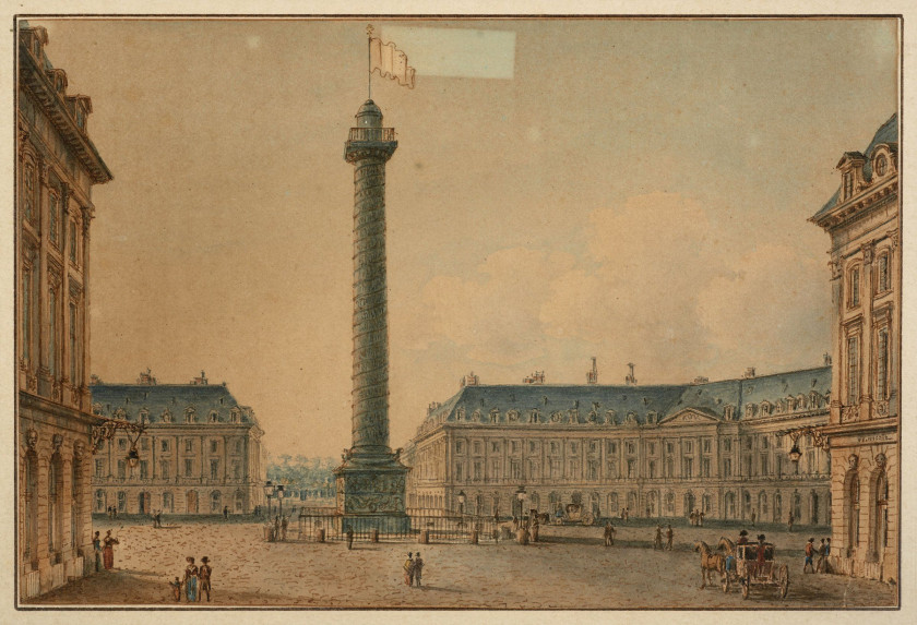 Victor-Jean Nicolle Paris, 1754 - 1826 Vue de la place Vendôme, Paris Aquarelle sur trait de plume et encre brune