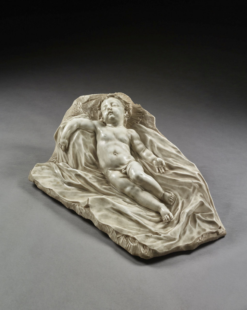 PARODI, Giacomo Filippo (1630-1702) Enfant Jésus endormi, vers 1680 Marbre blanc