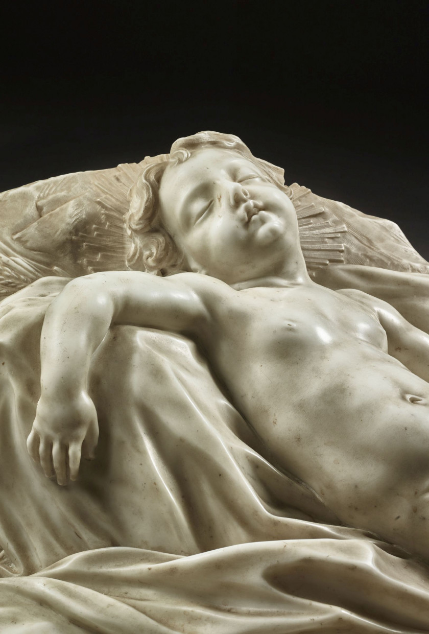 PARODI, Giacomo Filippo (1630-1702) Enfant Jésus endormi, vers 1680 Marbre blanc