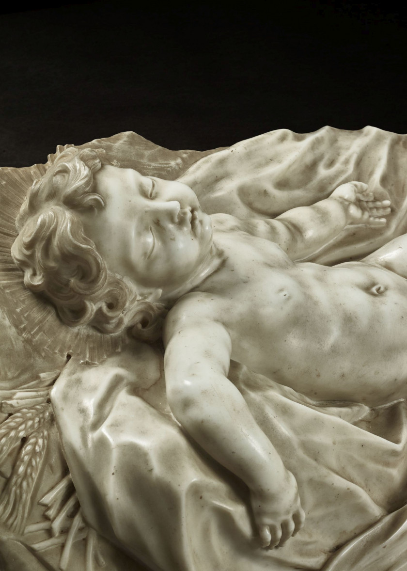PARODI, Giacomo Filippo (1630-1702) Enfant Jésus endormi, vers 1680 Marbre blanc