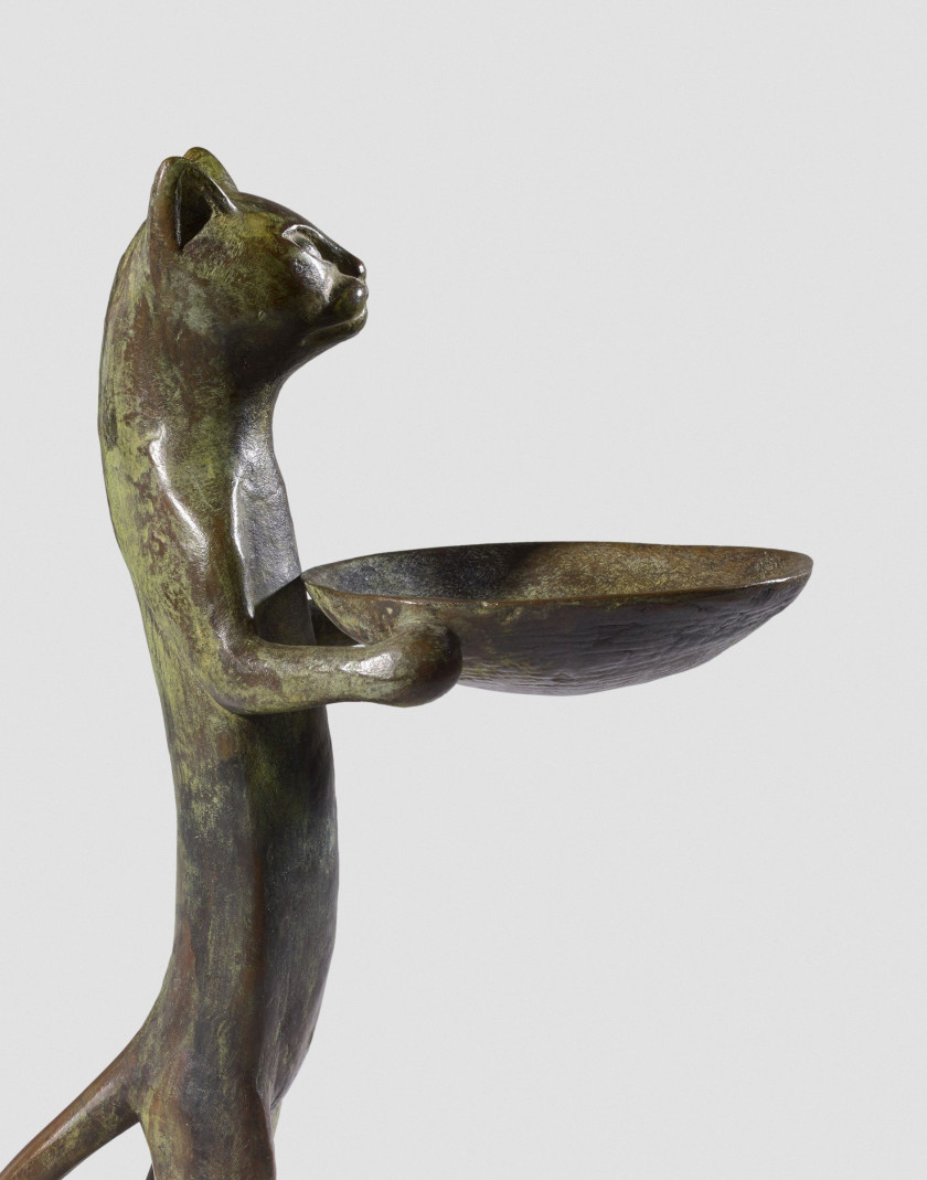 Diego GIACOMETTI 1902 - 1985 Chat maître d'hôtel Bronze à patine brune nuancée de vert