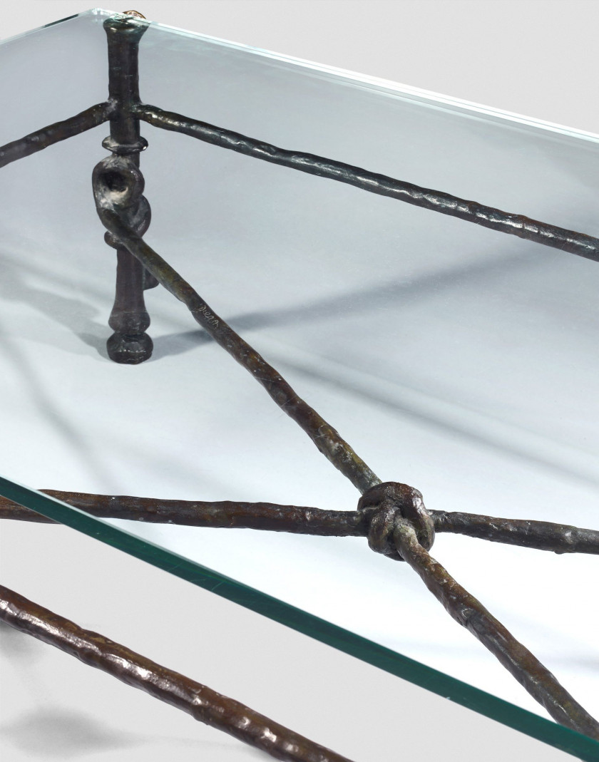 Diego GIACOMETTI 1902 - 1985 Table "torsade" Bronze à patine brun vert