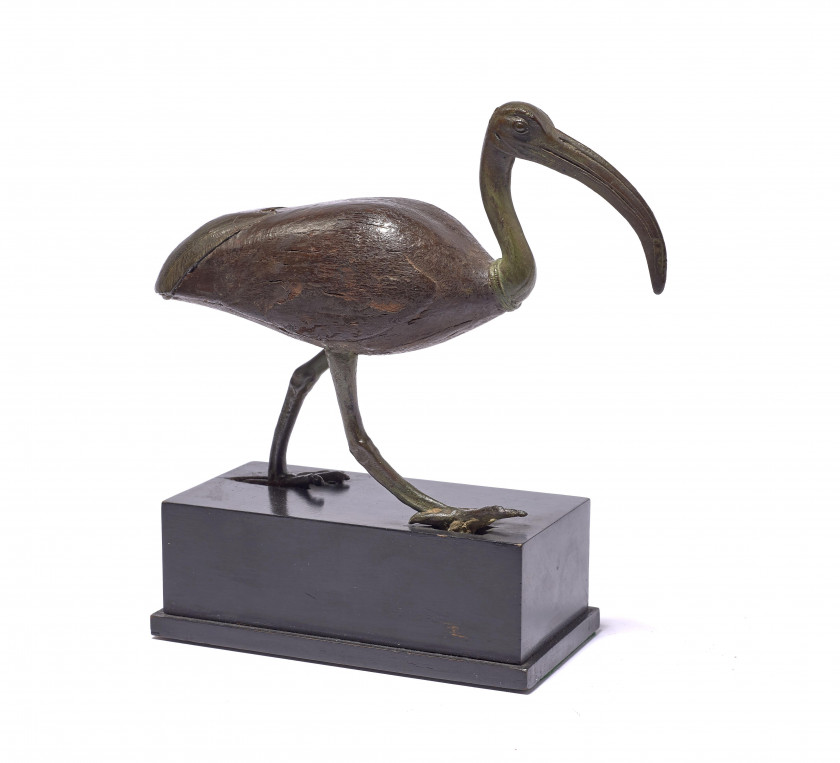 IBIS-THOT EN BOIS ET EN BRONZE, ÉGYPTE, ÉPOQUE PTOLÉMAÏQUE, 332-30 AV.J.C.