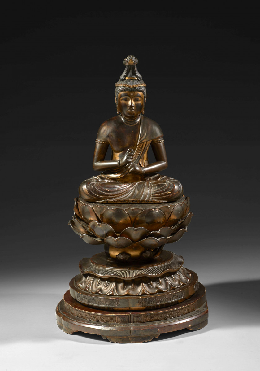 STATUE DE KANNON EN BOIS LAQUÉ OR, JAPON, ÉPOQUE EDO, XIXe SIÈCLE