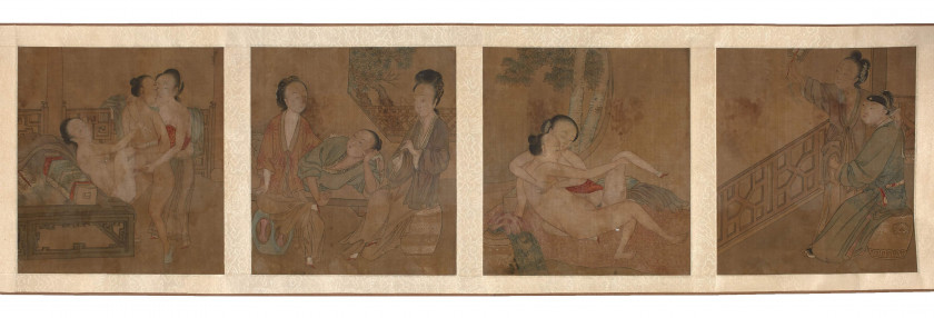 PEINTURE EN ROULEAU À L'ENCRE ET COULEUR SUR SOIE, CHINE, DYNASTIE QING, XIXe SIÈCLE