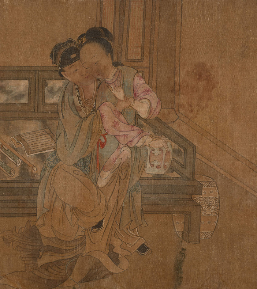 PEINTURE EN ROULEAU À L'ENCRE ET COULEUR SUR SOIE, CHINE, DYNASTIE QING, XIXe SIÈCLE