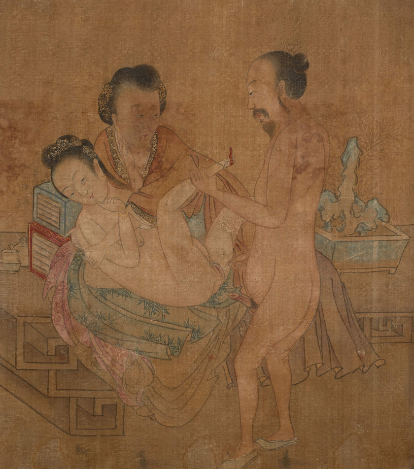 PEINTURE EN ROULEAU À L'ENCRE ET COULEUR SUR SOIE, CHINE, DYNASTIE QING, XIXe SIÈCLE