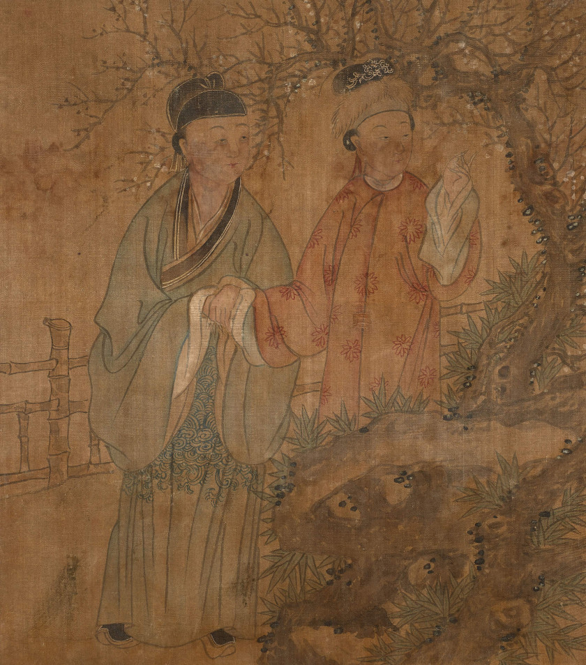 PEINTURE EN ROULEAU À L'ENCRE ET COULEUR SUR SOIE, CHINE, DYNASTIE QING, XIXe SIÈCLE