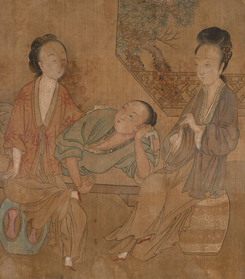 PEINTURE EN ROULEAU À L'ENCRE ET COULEUR SUR SOIE, CHINE, DYNASTIE QING, XIXe SIÈCLE