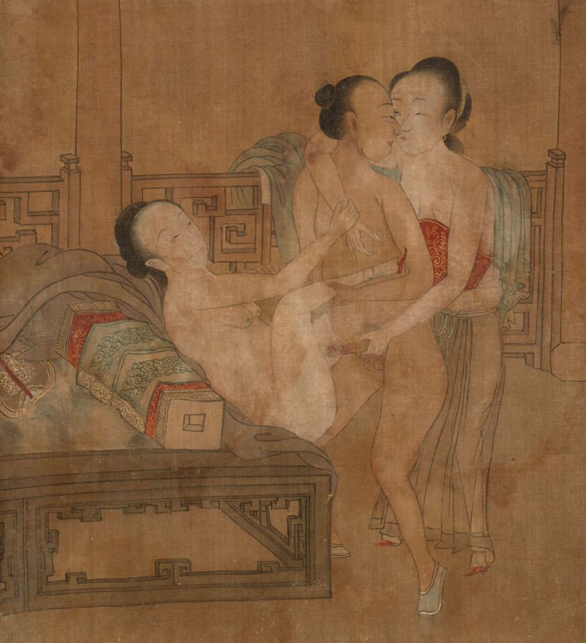 PEINTURE EN ROULEAU À L'ENCRE ET COULEUR SUR SOIE, CHINE, DYNASTIE QING, XIXe SIÈCLE