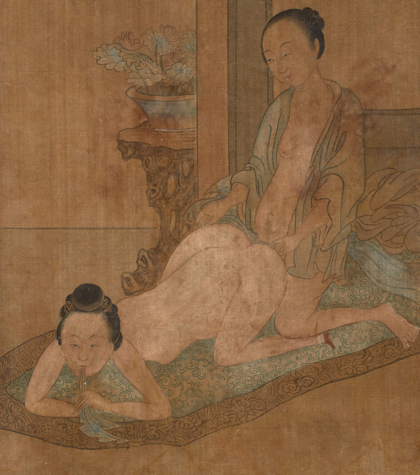 PEINTURE EN ROULEAU À L'ENCRE ET COULEUR SUR SOIE, CHINE, DYNASTIE QING, XIXe SIÈCLE