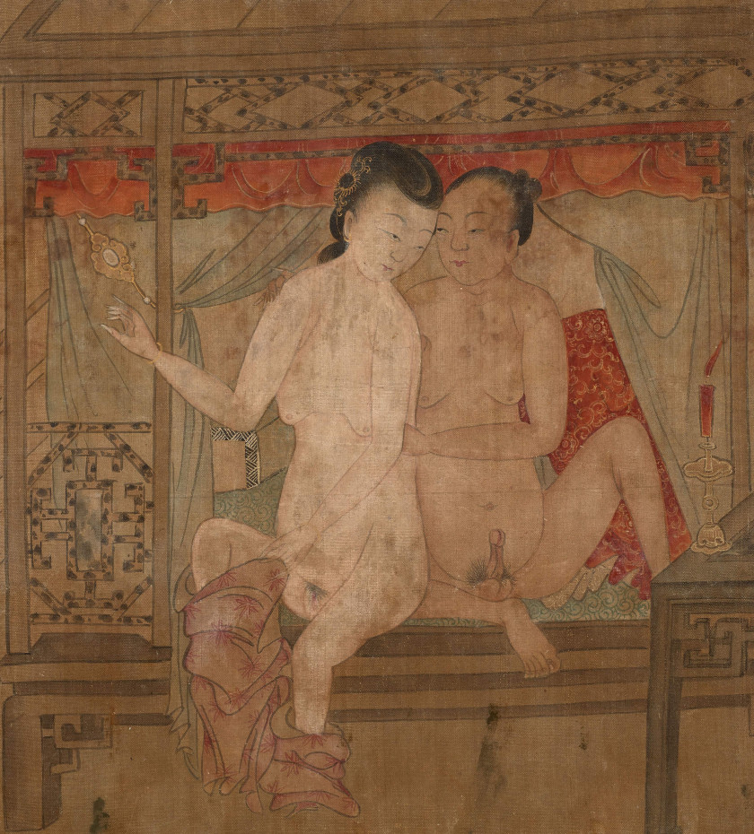 PEINTURE EN ROULEAU À L'ENCRE ET COULEUR SUR SOIE, CHINE, DYNASTIE QING, XIXe SIÈCLE