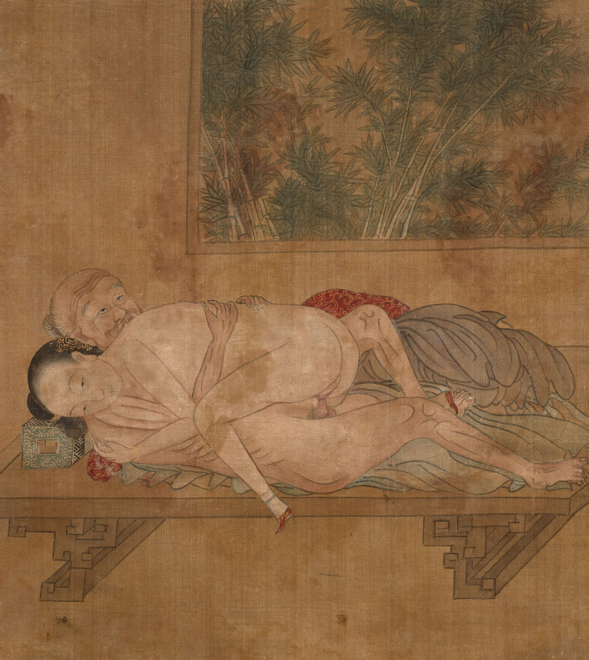 PEINTURE EN ROULEAU À L'ENCRE ET COULEUR SUR SOIE, CHINE, DYNASTIE QING, XIXe SIÈCLE