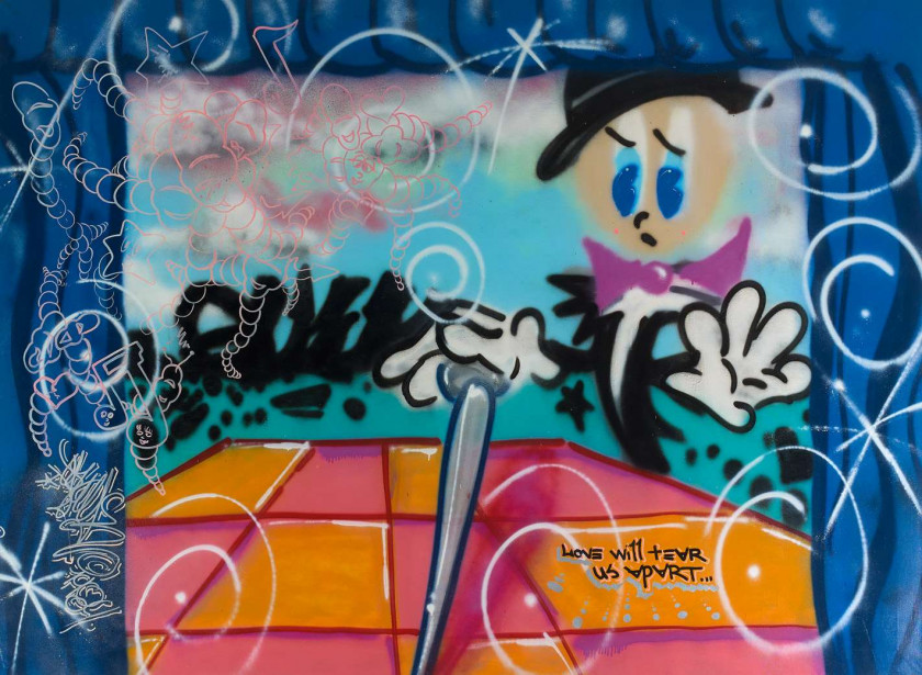 QUIK (Linwood A. Felton dit) Américain - Né en 1958 Love will tear usz apart... - 1984 Peinture aérosol sur toile