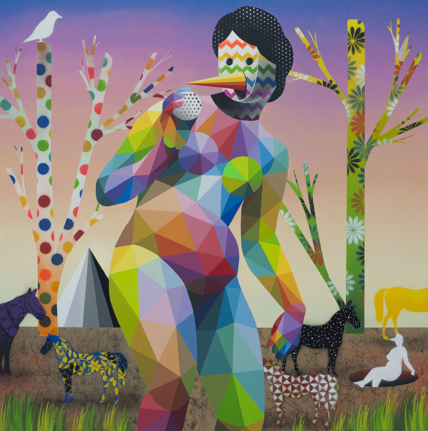 OKUDA (Oscar San Miguel dit) (Espagnol - Né en 1980) The sin of Eve - 2017 Acrylique sur bois