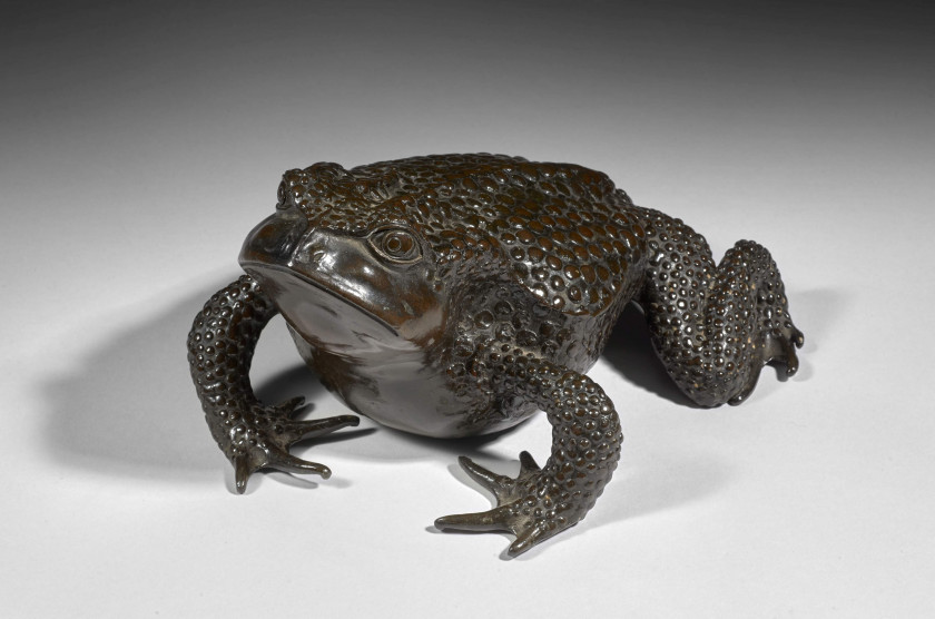 CRAPAUD EN BRONZE, JAPON, ÉPOQUE MEIJI, FIN DU XIXe SIÈCLE