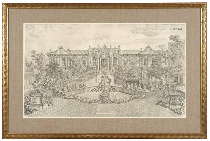 NEUF GRAVURES SUR VÉLIN REPRÉSENTANT L'ANCIEN PALAIS D'ÉTÉ YUANMINGYUAN, PARIS, 1977
