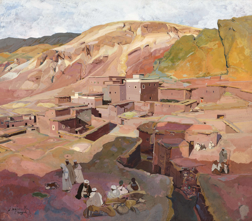 Jacques MAJORELLE 1886 - 1962 Kasbah de Tasgah, vallée de Télouet (Grand Atlas) - Circa 1940-1941 Détrempe sur panneau d'Isorel