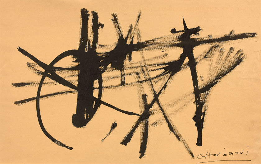 Jilali GHARBAOUI 1930 - 1971 Composition - 1960 Encre de Chine sur papier