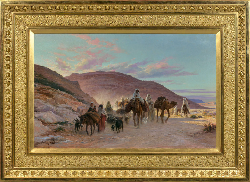 Eugène GIRARDET 1853 - 1907 Une caravane dans le désert Huile sur toile