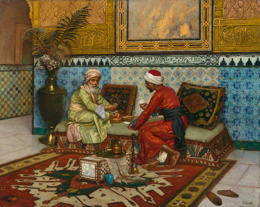 Rudolf ERNST 1854 - 1932 La partie de cartes Huile sur panneau
