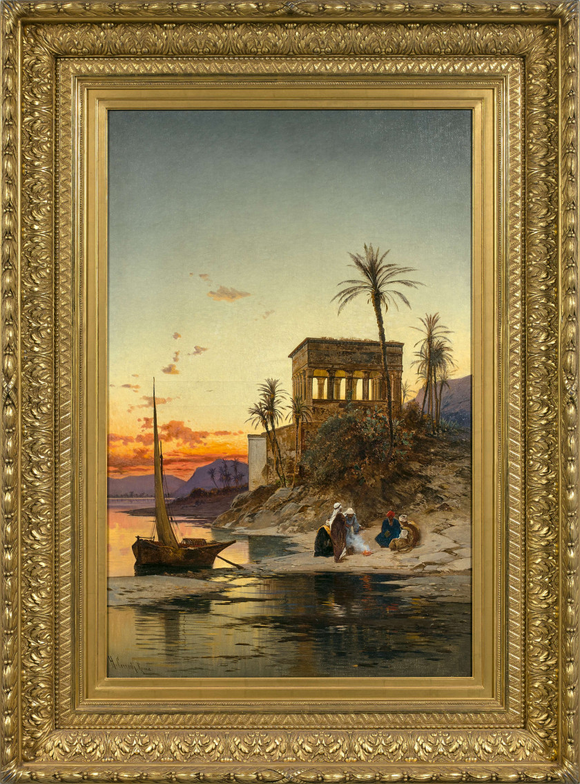 Hermann CORRODI 1844 - 1905 Ensemble de deux peintures Porteuses d'eau près des pyramides de Gizeh