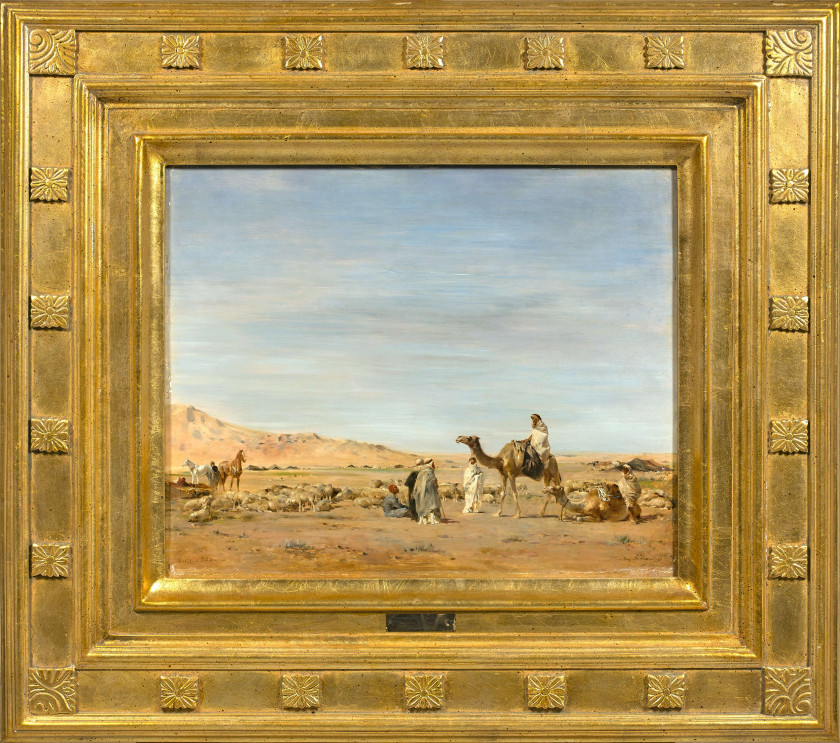 Eugène FROMENTIN 1820 - 1876 Campement dans le Sahara Huile sur panneau