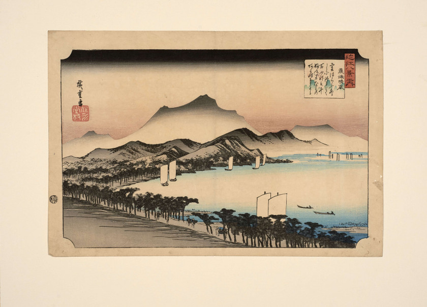 Utagawa Hiroshige (1797 - 1858) Tempête à Awazu (Awazu seiran), de la série Les huit vues d'Ômi (Ômi hakkei no uchi)