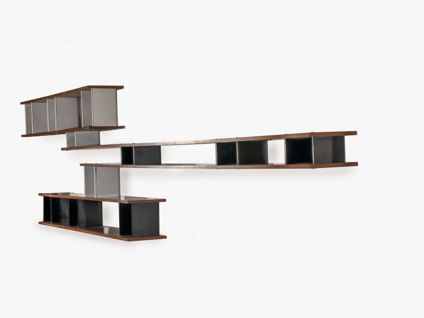 Charlotte PERRIAND (1903-1999) Importante bibliothèque à plots dite "Nuage" - 1960 Plots type "Tunisie" en aluminium brossé et laqué...
